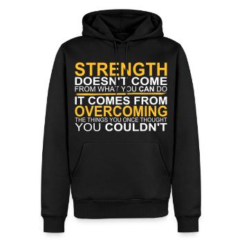Strength comes from Overcoming - Sweat à capuche Premium bio Homme - noir - Devant - Nico (187cm)