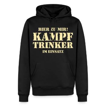 AD - Bier zu mir - Kampftrinker im Einsaz - - Männer Premium Bio Hoodie - Schwarz - Vorne - Nico (187cm)