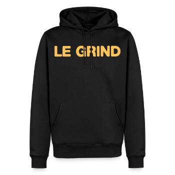 Le Grind – Motivierender Hustle Spruch - Männer Premium Bio Hoodie - Schwarz - Vorne - Nico (187cm)