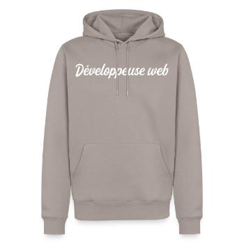 Web Developer - Men’s Premium Organic Hoodie - taupe - Front - Nico (187cm)