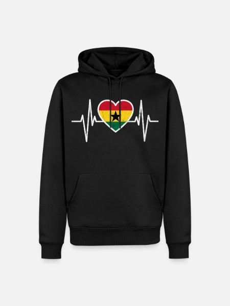 Drapeau du Ghana, cadeau de battement de coeur - Sweat à capuche Premium bio Homme - noir