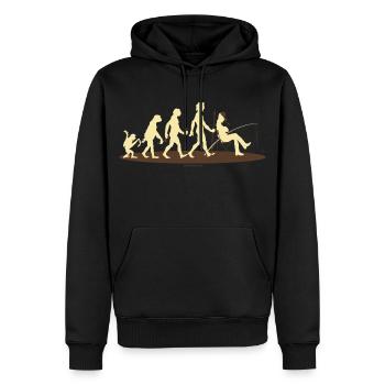Angel Shirt Evolution Angler RAHMENLOS - Männer Premium Bio Hoodie - Schwarz - Vorne - Nico (187cm)