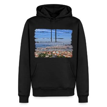 Blick über die Hafenstadt Marseille - Männer Premium Bio Hoodie - Schwarz - Vorne - Nico (187cm)