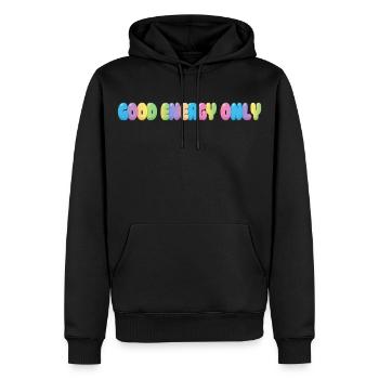 Good Energy Only – Bunte Bubble Typografie - Männer Premium Bio Hoodie - Schwarz - Vorne - Nico (187cm)