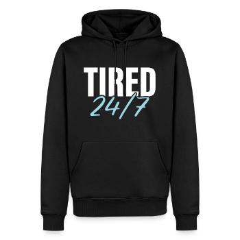 Tired 24/7 - Men’s Premium Organic Hoodie - black - Front - Nico (187cm)