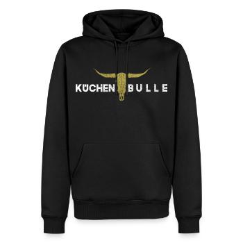 Küchenbulle weiss gold - Männer Premium Bio Hoodie - Schwarz - Vorne - Nico (187cm)