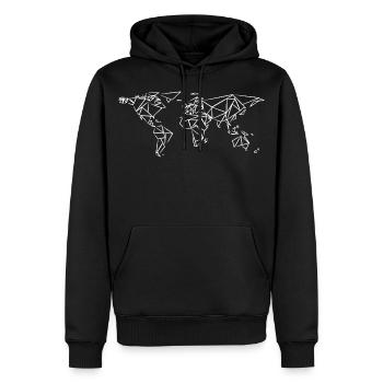 Carte du monde géométrique - Dessin au fusain de la carte du monde - Sweat à capuche Premium bio Homme - noir - Devant - Nico (187cm)