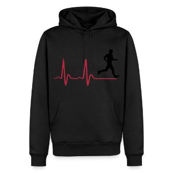 Running Man, runner & heartbeat - Sweat à capuche Premium bio Homme - noir - Devant - Nico (187cm)