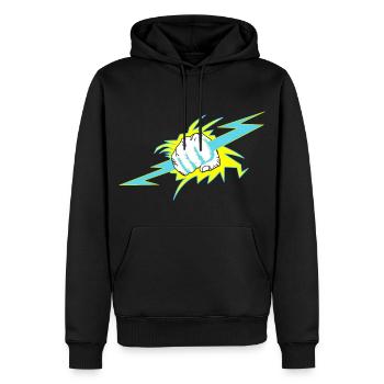 Zeus Hand. Donner Geschenk - Männer Premium Bio Hoodie - Schwarz - Vorne - Nico (187cm)