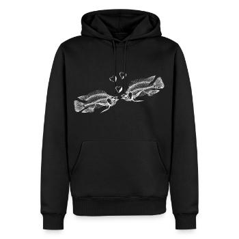 Liebe unter Wasser. Skelettfische. Morbider Humor - Männer Premium Bio Hoodie - Schwarz - Vorne - Nico (187cm)