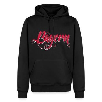 Cooler Bayern Schriftzug in rot! - Männer Premium Bio Hoodie - Schwarz - Vorne - Nico (187cm)