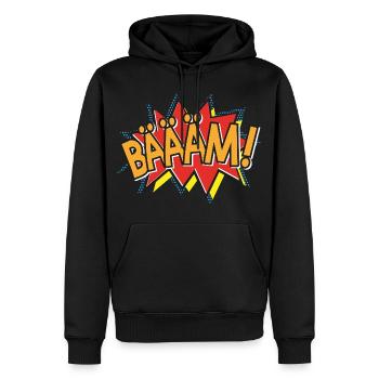 BÄÄÄM Comic Popart Style Action Bubble BÄM Orange - Männer Premium Bio Hoodie - Schwarz - Vorne - Nico (187cm)