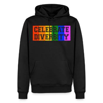 Celebrate Diversity LGBT Gay Pride Rainbow Flag - Men’s Premium Organic Hoodie - black - Front - Nico (187cm)