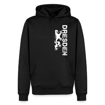 Dresden - Männer Premium Bio Hoodie - Schwarz - Vorne - Nico (187cm)