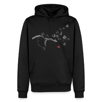 Sakura, Kirschblüten - Männer Premium Bio Hoodie - Schwarz - Vorne - Nico (187cm)