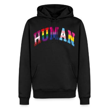 Human Regenbogen Flagge - Männer Premium Bio Hoodie - Schwarz - Vorne - Nico (187cm)