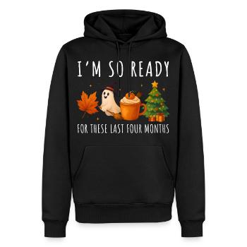 Herbstlicher Halloween- und Weihnachtsgruß - Männer Premium Bio Hoodie - Schwarz - Vorne - Nico (187cm)