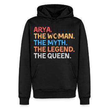 Arya La Femme Le Mythe La Légende La Reine - Sweat à capuche Premium bio Homme - noir - Devant - Nico (187cm)