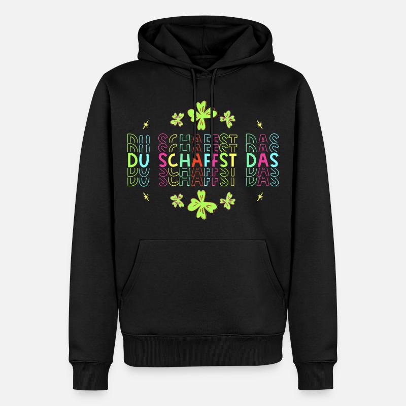Du schaffst das! Glücksbringer Glücksklee neon - Männer Premium Bio Hoodie - Schwarz