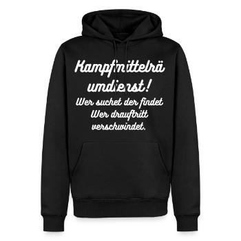 HN Kampfmittel Text Retro Script - Männer Premium Bio Hoodie - Schwarz - Vorne - Nico (187cm)