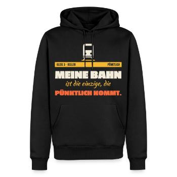 Meine Bahn Pünktlich Humor - Männer Premium Bio Hoodie - Schwarz - Vorne - Nico (187cm)