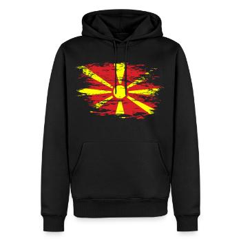 Mazedonien Flagge used - Männer Premium Bio Hoodie - Schwarz - Vorne - Nico (187cm)