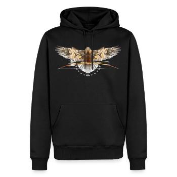 Falcon polygon bow and arrow on a dark background - Men’s Premium Organic Hoodie - black - Front - Nico (187cm)