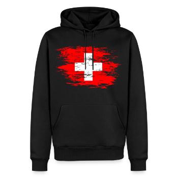 Drapeau suisse utilisé - Sweat à capuche Premium bio Homme - noir - Devant - Nico (187cm)