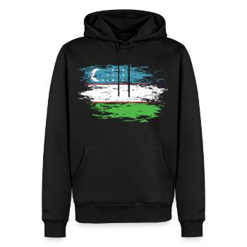 Drapeau de l’Ouzbékistan utilisé - Sweat à capuche Premium bio Homme - noir - Devant - Nico (187cm)