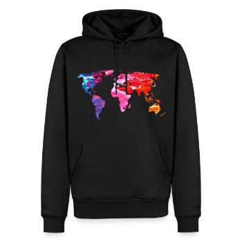 Welt Bunte Weltkarte - Männer Premium Bio Hoodie - Schwarz - Vorne - Nico (187cm)