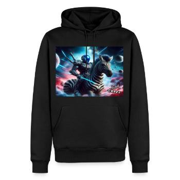 Cyber-Roboter mit Schwert auf Zebra - Männer Premium Bio Hoodie - Schwarz - Vorne - Nico (187cm)