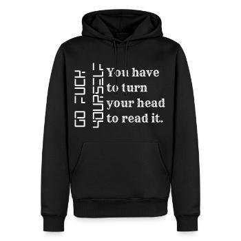 GO FUCK YOURSELF | Streetwear - Männer Premium Bio Hoodie - Schwarz - Vorne - Nico (187cm)