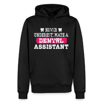 Never underestimate a dental assistant - Men’s Premium Organic Hoodie - black - Front - Nico (187cm)