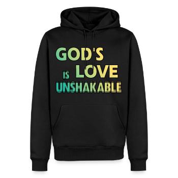 Glaube: Gottes Liebe ist unerschütterlich - Männer Premium Bio Hoodie - Schwarz - Vorne - Nico (187cm)