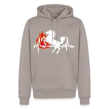 Pferd Herzschlag Reiten Feuer Hitze - Männer Premium Bio Hoodie - Taupe - Vorne - Nico (187cm)