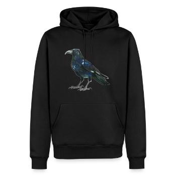 Rabe Krähe mit leicht bläulich grünen Federn - Männer Premium Bio Hoodie - Schwarz - Vorne - Nico (187cm)