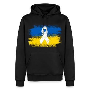 Ukrainische Flagge mit Friedensschleife - Männer Premium Bio Hoodie - Schwarz - Vorne - Nico (187cm)