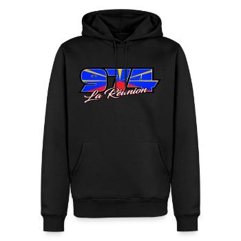 974 La Réunion Mavéli Mod 2X - Sweat à capuche Premium bio Homme - noir - Devant - Nico (187cm)