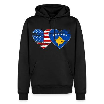 Drapeau des États-Unis du Kosovo coeur utilisé - Sweat à capuche Premium bio Homme - noir - Devant - Nico (187cm)