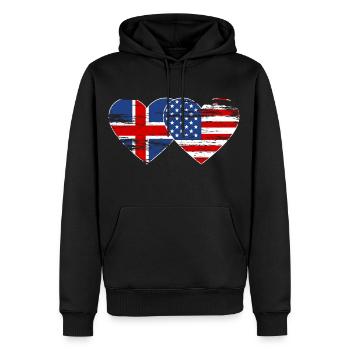 Islande Drapeau des États-Unis coeur utilisé - Sweat à capuche Premium bio Homme - noir - Devant - Nico (187cm)
