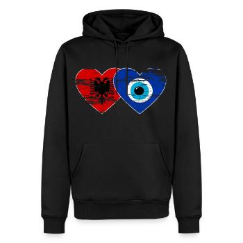 Albanie Nazar drapeau perle coeur utilisé - Sweat à capuche Premium bio Homme - noir - Devant - Nico (187cm)