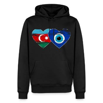 Aserbaidschan Nazarperle Flagge used - Männer Premium Bio Hoodie - Schwarz - Vorne - Nico (187cm)