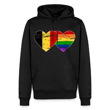 Belgien Regenbogen Flagge used - Männer Premium Bio Hoodie - Schwarz - Vorne - Nico (187cm)