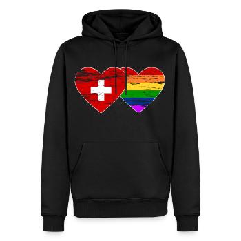 Schweiz Regenbogen Flagge used - Männer Premium Bio Hoodie - Schwarz - Vorne - Nico (187cm)