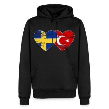Suède Turquie drapeau coeur utilisé - Sweat à capuche Premium bio Homme - noir - Devant - Nico (187cm)