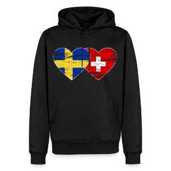 Suède Suisse Drapeau Coeur Utilisé - Sweat à capuche Premium bio Homme - noir - Devant - Nico (187cm)
