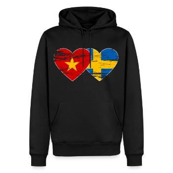 Viêt Nam Suède Drapeau Coeur - Sweat à capuche Premium bio Homme - noir - Devant - Nico (187cm)