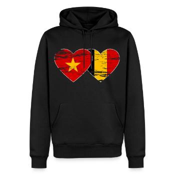 Belgique Vietnam Belgique Drapeau Coeur Utilisé - Sweat à capuche Premium bio Homme - noir - Devant - Nico (187cm)