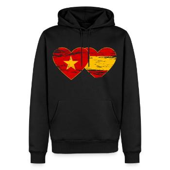 Vietnam Espagne Drapeau Coeur Utilisé - Sweat à capuche Premium bio Homme - noir - Devant - Nico (187cm)
