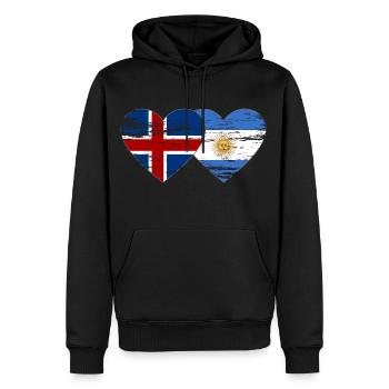 Islande Argentine Drapeau Coeur Utilisé - Sweat à capuche Premium bio Homme - noir - Devant - Nico (187cm)